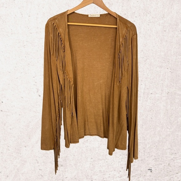 T Party Fashion Tan Fringe Cardigan - Picture 1 of 3